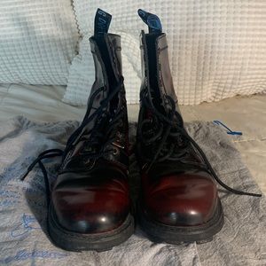 John Fluevog cherry red combat boots